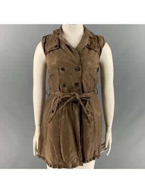 GIORGIO BRATO Size 10 Brown Taupe Leather Distressed Belted Vest